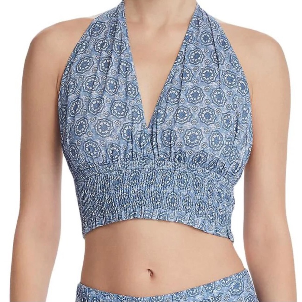 NWT Aqua Halter Smocked Crop Top Blue